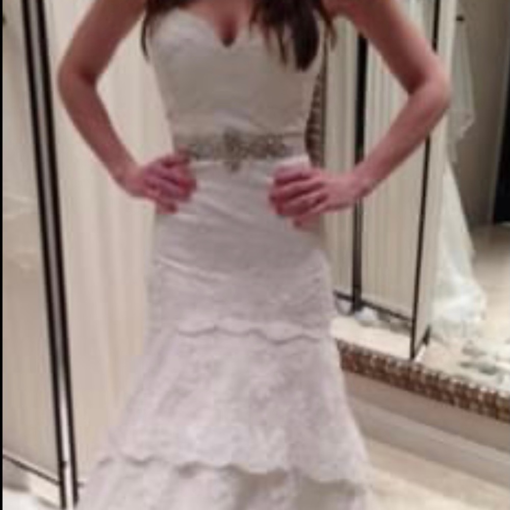 Tara Keely 2206 wedding dress, size 2
Tiered lace, trumpet, sweetheart neckline
